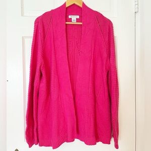 Liz Claiborne Vintage Hot Pink Cardigan Sweater Womens XL Open Knit Barbiecore
